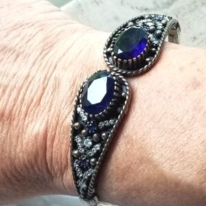 Vintage Sterling Estate Clamper Bracelet London Blue